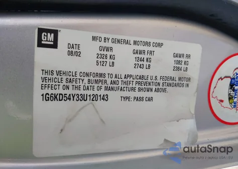 2003 Cadillac Deville Standard from USA, damaged, VIN 1G6KD54Y33U120143